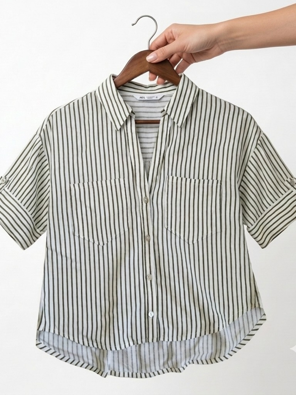 Zara Cream Shirt with Olive Green Stripes